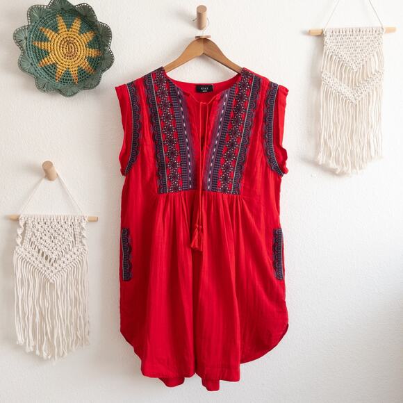 VICI Kells Cotton Embroidered Red Mini Dress Size Small - Picture 1 of 9